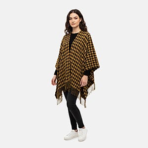 Hurley Mustard Houndstooth Knit Ruana