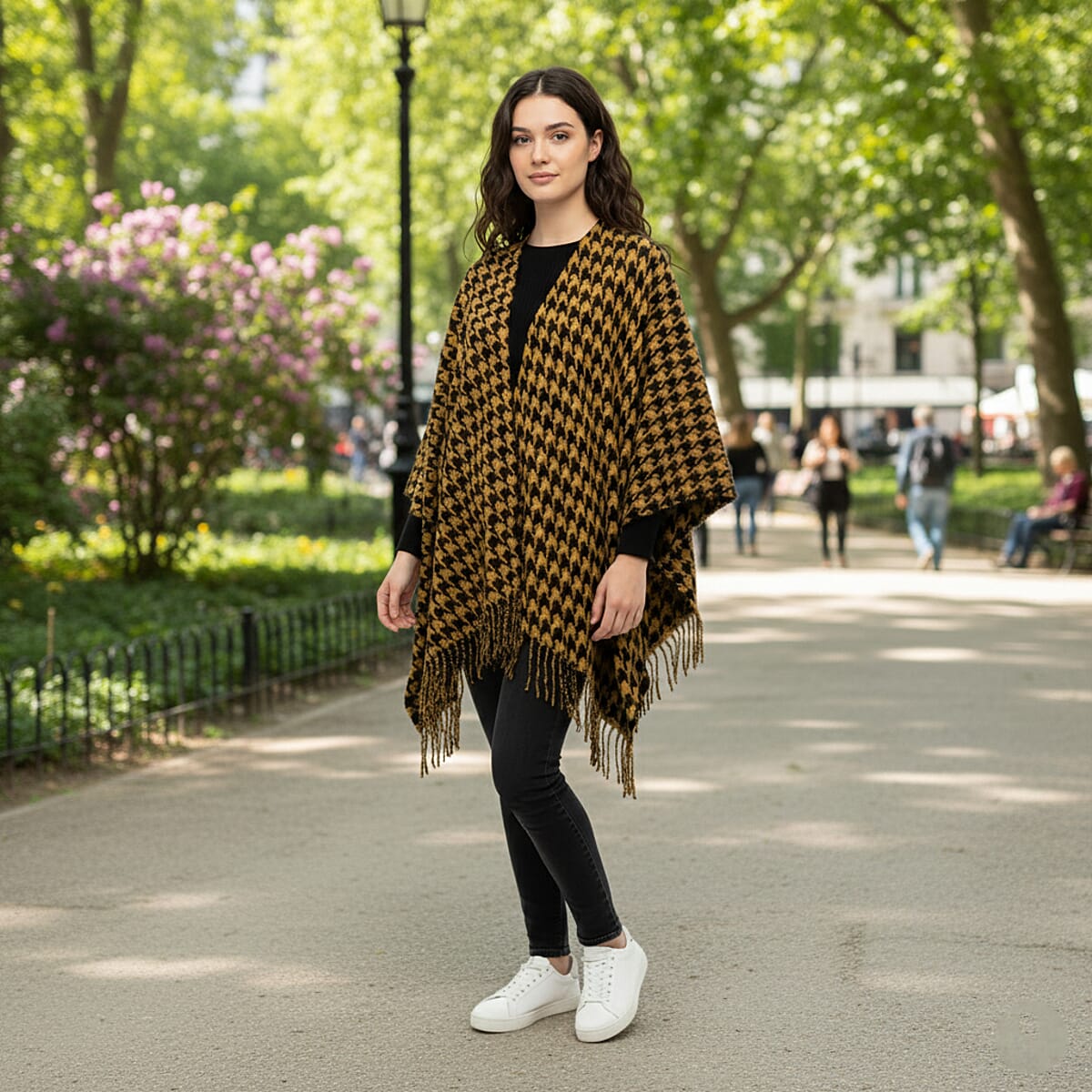 Hurley Mustard Houndstooth Knit Ruana image number 1