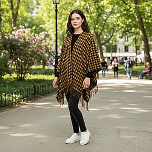 Hurley Mustard Houndstooth Knit Ruana