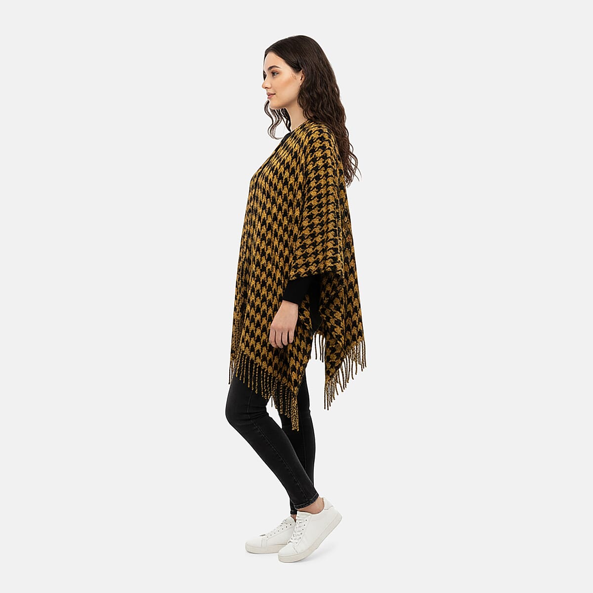 Hurley Mustard Houndstooth Knit Ruana image number 3