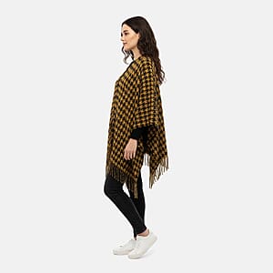 Hurley Mustard Houndstooth Knit Ruana