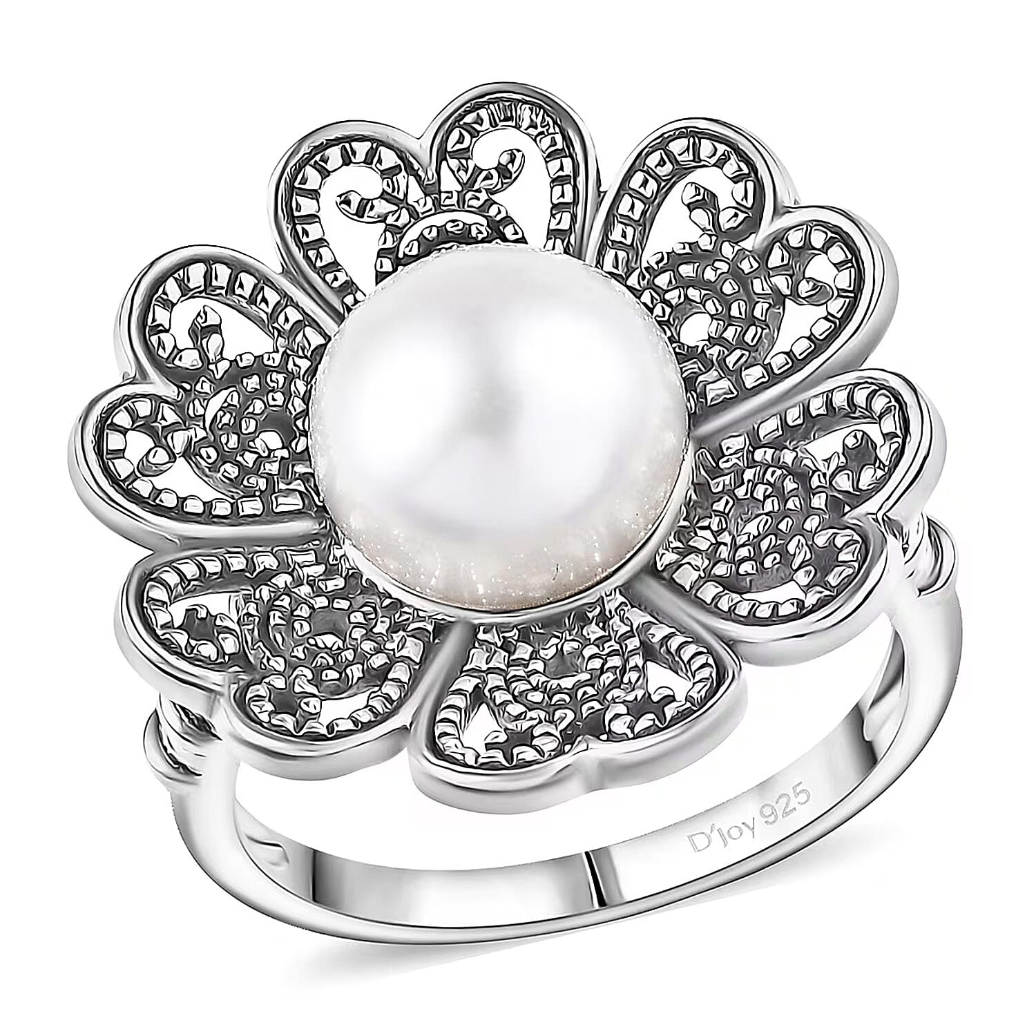D'Joy Indian Artisan Crafted Premium Freshwater Pearl Ring in Black Oxidised Sterling Silver (Size 10.0)