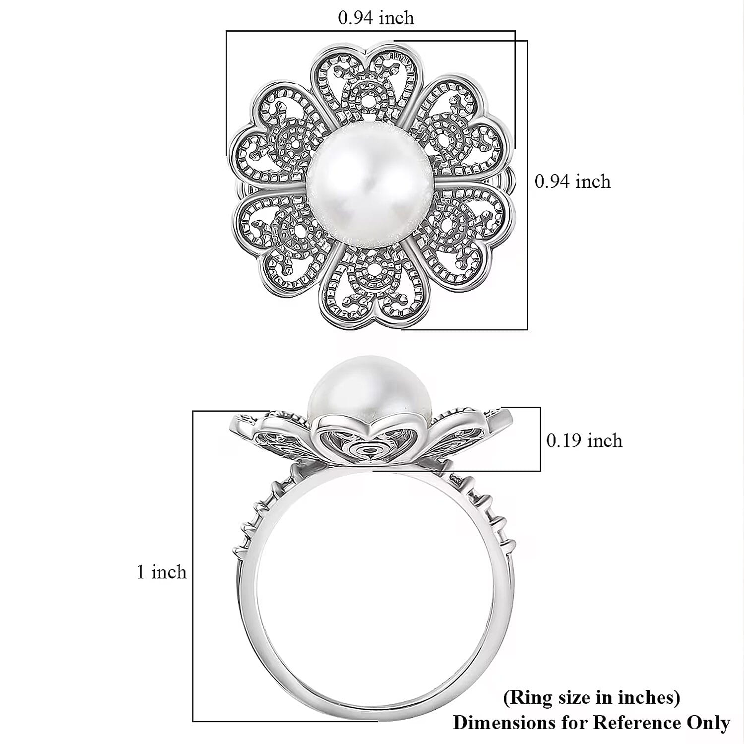 D'Joy Indian Artisan Crafted Freshwater Pearl Flower Petals Ring in Black Oxidised Sterling Silver (Size 6.0)