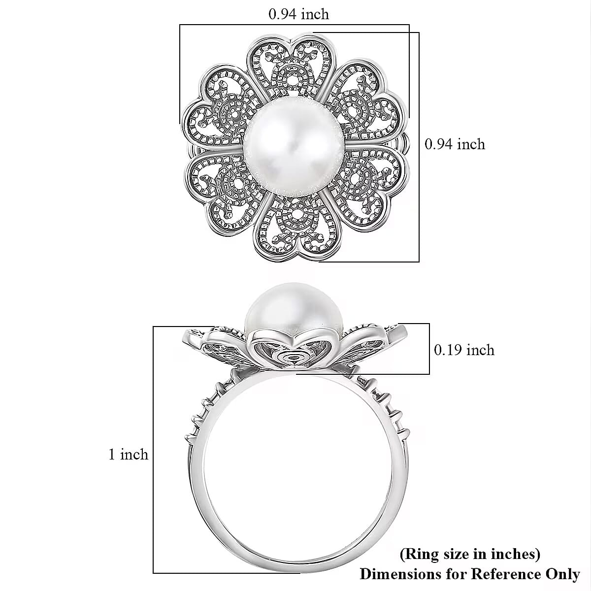 D'Joy Indian Artisan Crafted Freshwater Pearl Flower Petals Ring in Black Oxidised Sterling Silver (Size 7.0) image number 5