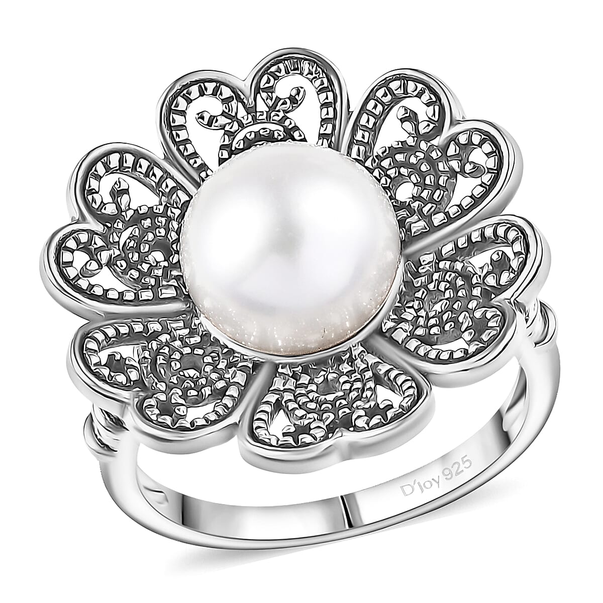 Doorbuster D'Joy Indian Artisan Crafted Premium Freshwater Pearl Ring in Black Oxidised Sterling Silver (Size 8.0) image number 0