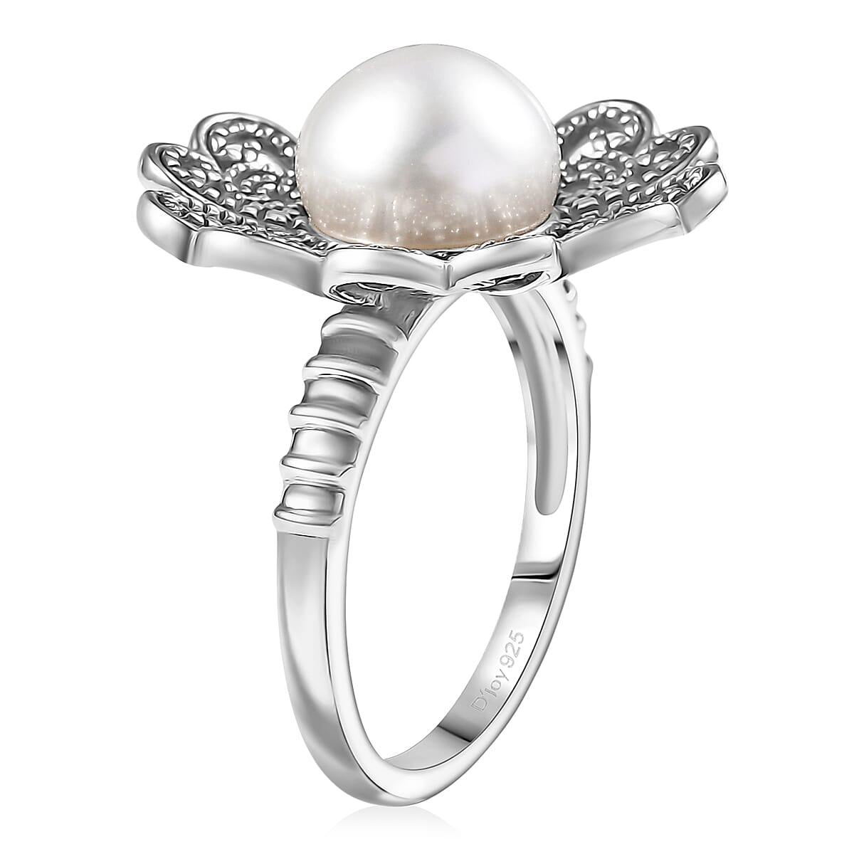 Doorbuster D'Joy Indian Artisan Crafted Premium Freshwater Pearl Ring in Black Oxidised Sterling Silver (Size 8.0) image number 3
