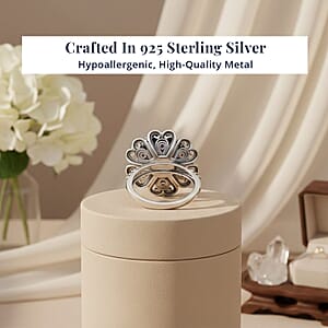 D'Joy Indian Artisan Crafted Freshwater Pearl Flower Petals Ring in Black Oxidised Sterling Silver (Size 8.0)