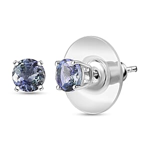 D'Joy Peacock Tanzanite 1.10 ctw Stud Earrings in Rhodium Over Sterling Silver