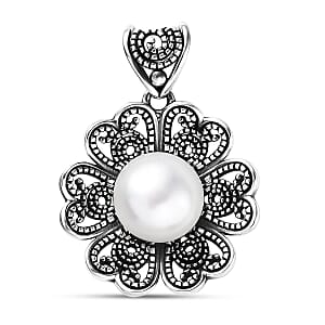 Doorbuster D'Joy Indian Artisan Crafted Freshwater Pearl Floral Pendant in Sterling Silver