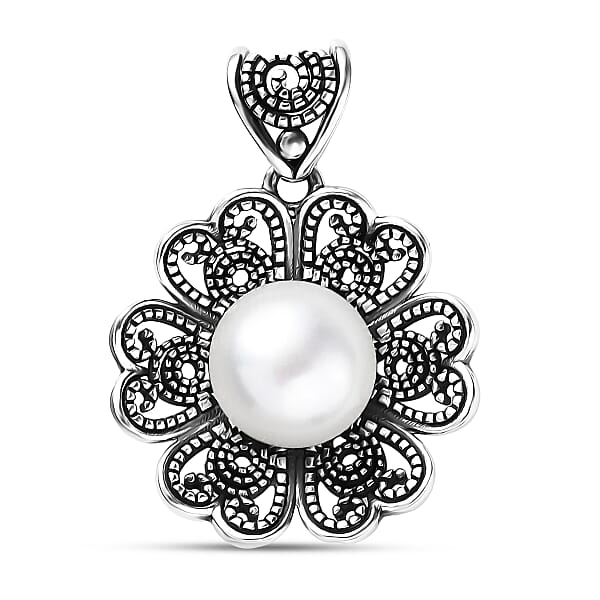 D'Joy Indian Artisan Crafted Premium Freshwater Pearl Flower Petals Pendant without Chain in Sterling Silver