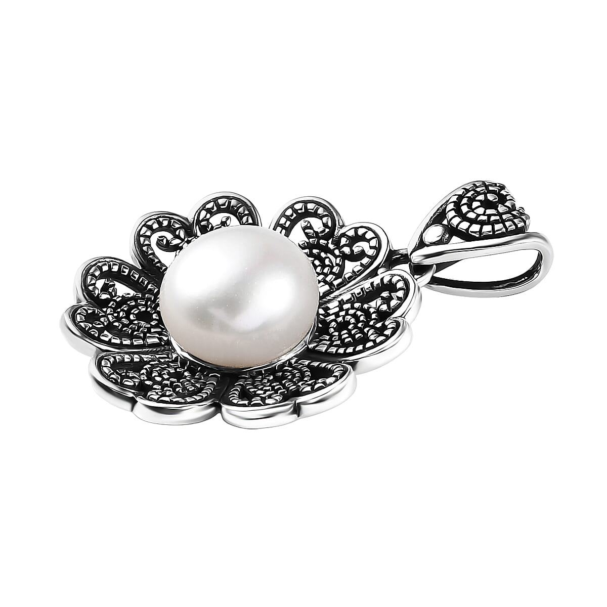 Doorbuster D'Joy Indian Artisan Crafted Freshwater Pearl Floral Pendant in Sterling Silver image number 3