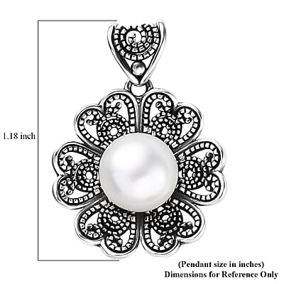 D'Joy Indian Artisan Crafted Freshwater Pearl Flower Petals Pendant without Chain in Sterling Silver