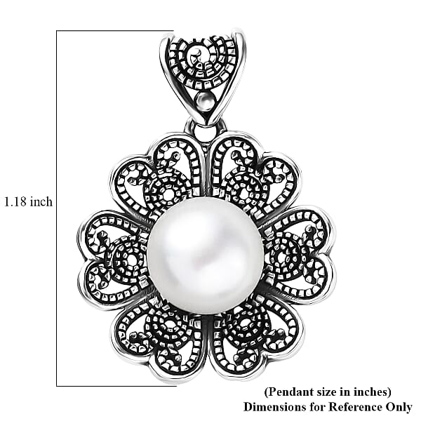 D'Joy Indian Artisan Crafted Premium Freshwater Pearl Flower Petals Pendant without Chain in Sterling Silver
