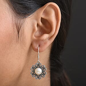 D'Joy Indian Artisan Crafted Freshwater Pearl Earrings in Oxidised Sterling Silver