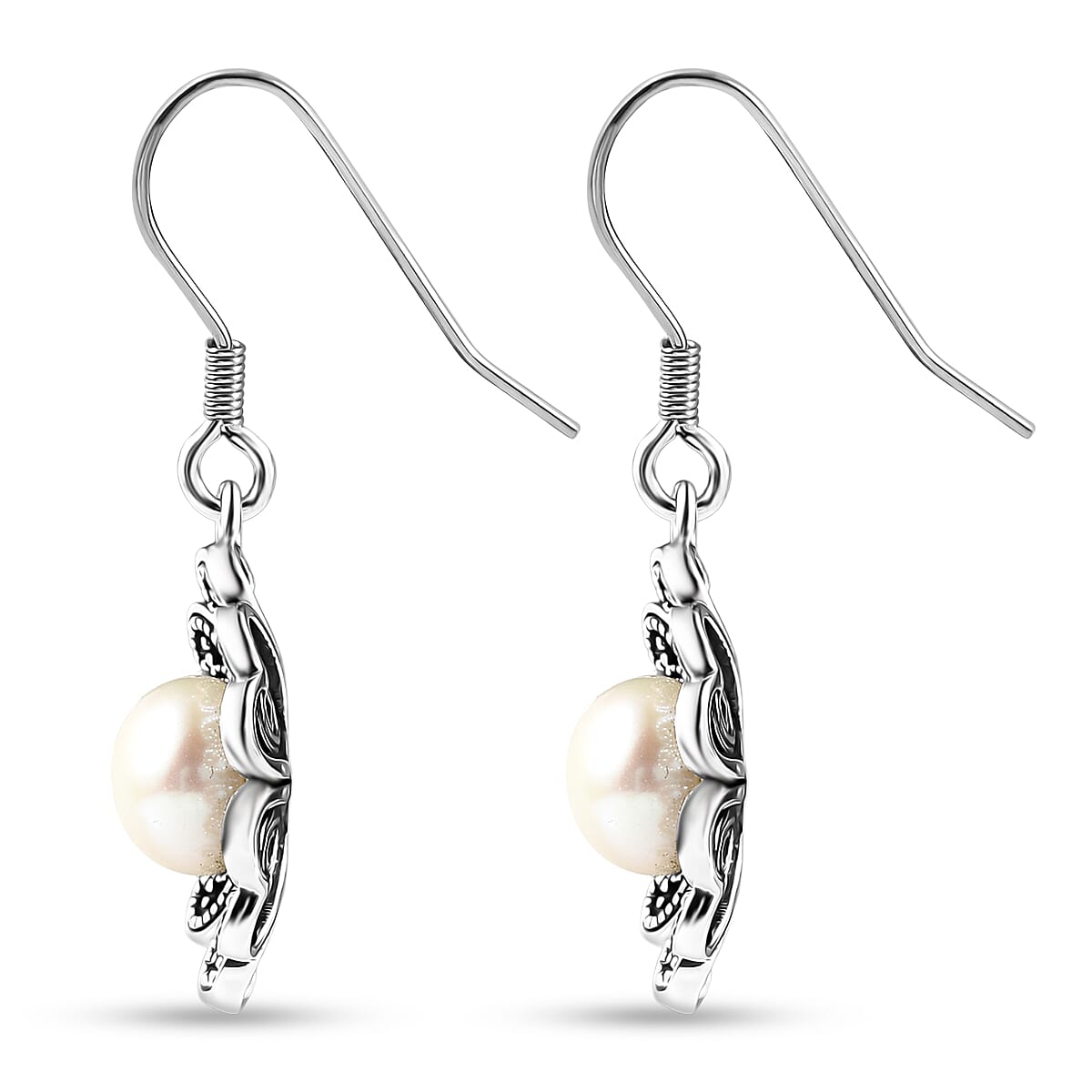 D'Joy Indian Artisan Crafted Freshwater Pearl Earrings in Oxidised Sterling Silver