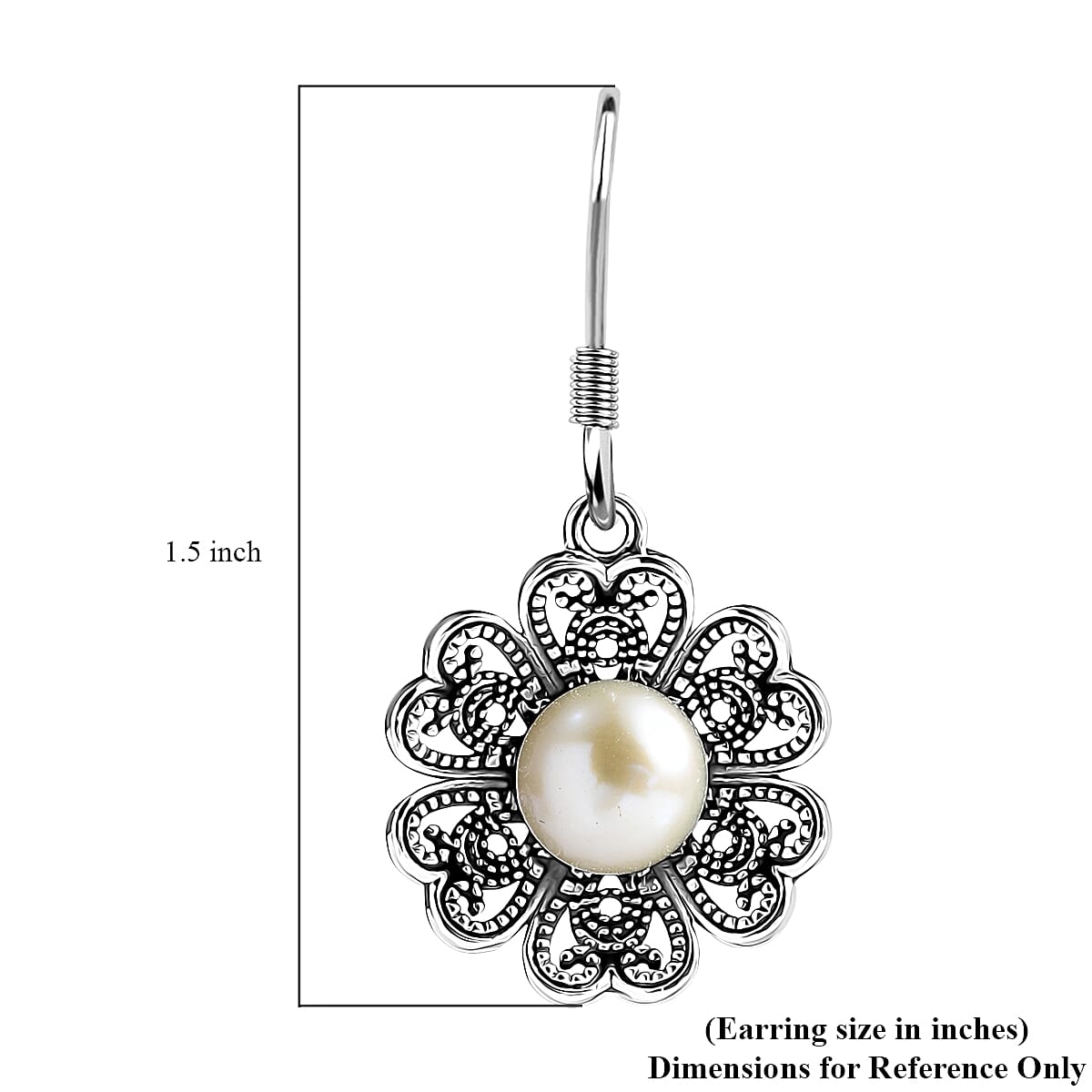 Doorbuster D'Joy Indian Artisan Crafted Premium Freshwater Pearl Earrings in Black Oxidised Sterling Silver image number 6