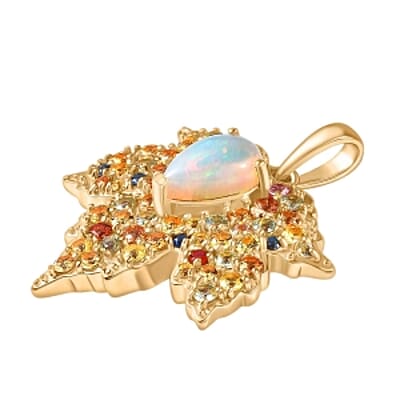 Ethiopian Welo Opal and Multi Sapphire Living Creature 3.27 ctw Pendant in Vermeil YG Over Sterling Silver