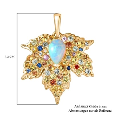 Ethiopian Welo Opal and Multi Sapphire Living Creature 3.27 ctw Pendant in Vermeil YG Over Sterling Silver