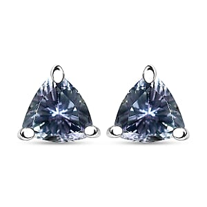 D'Joy Peacock Tanzanite 0.90 ctw Stud Earrings in Rhodium Over Sterling Silver