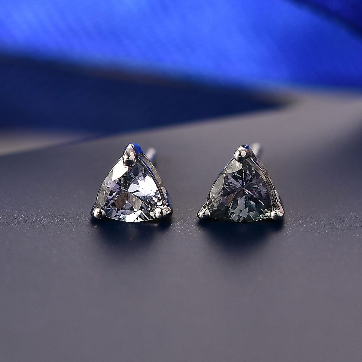 D'Joy Peacock Tanzanite 0.90 ctw Stud Earrings in Rhodium Over Sterling Silver image number 1