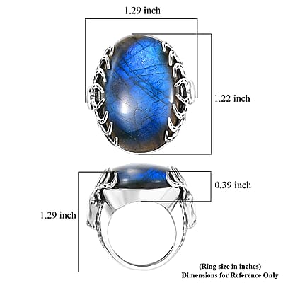 D'Joy Indian Artisan Crafted AAA Malagasy Labradorite Ring in Black Oxidised Sterling Silver 34.30 ctw (Size 10.0)
