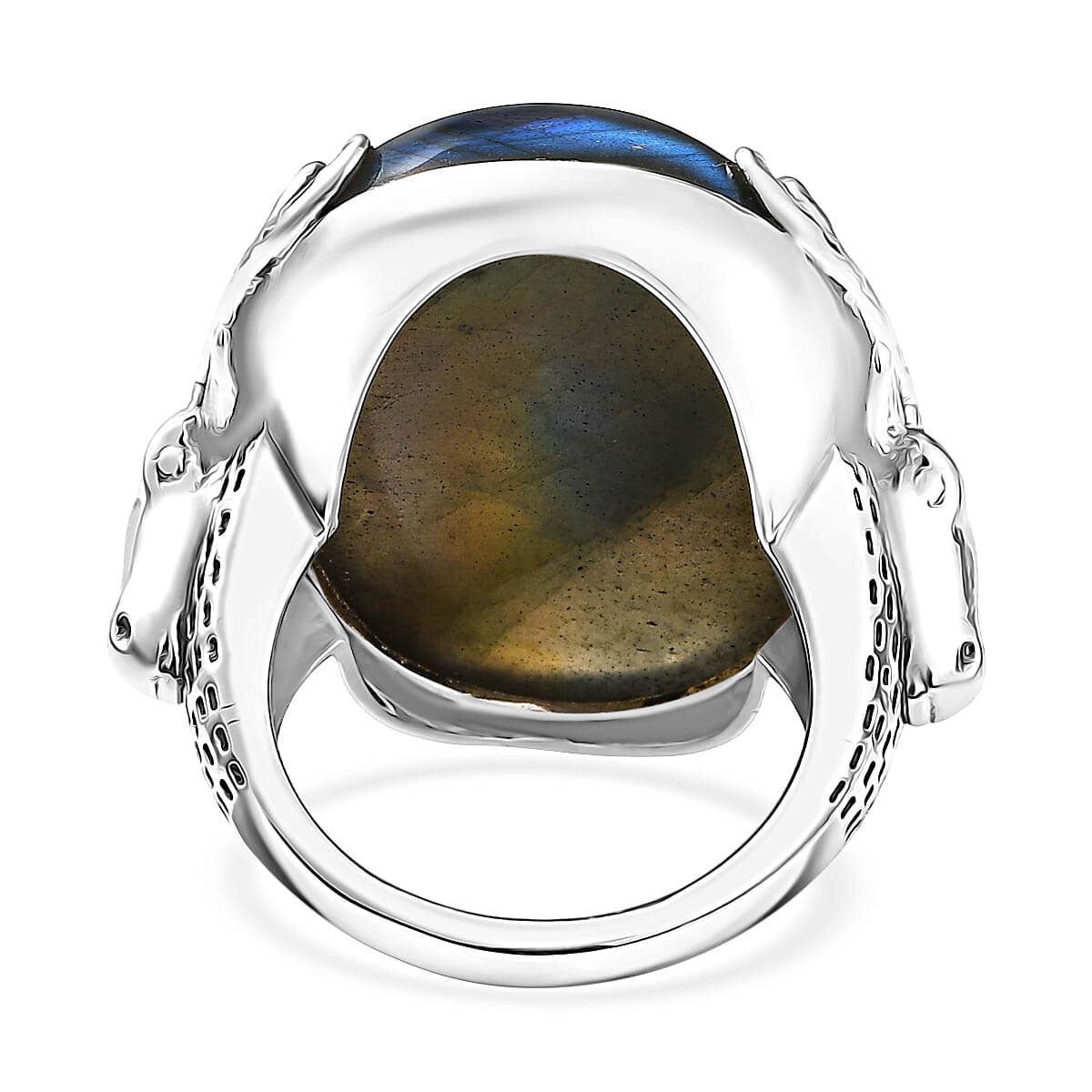 Doorbuster D'Joy Indian Artisan Crafted AAA Malagasy Labradorite 34.30 ctw Ring in Black Oxidised Sterling Silver (Size 7.0) image number 4