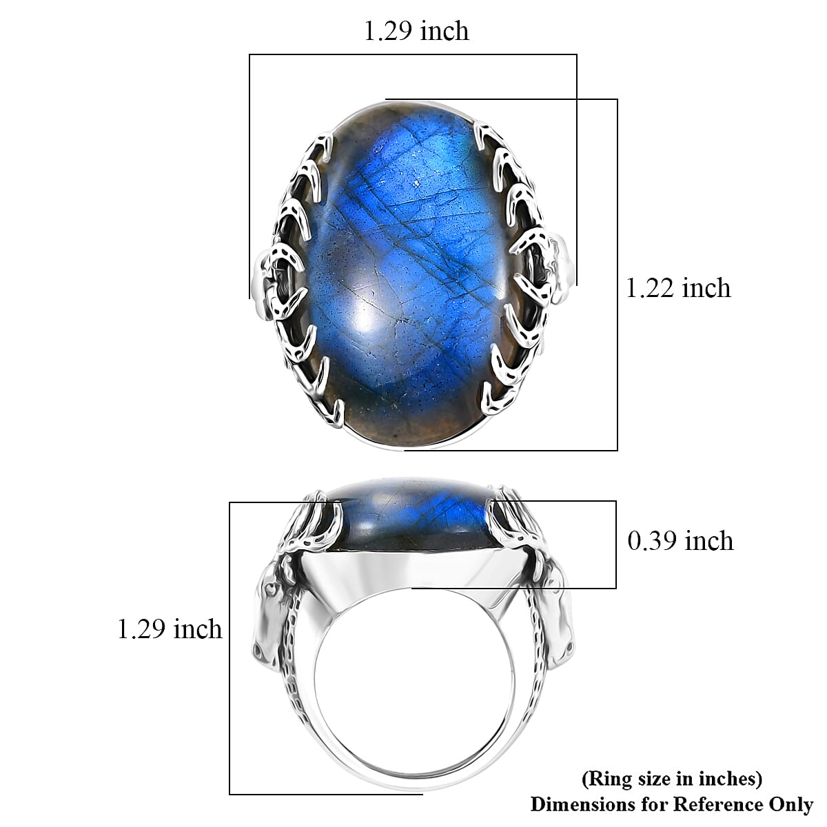 D'Joy Indian Artisan Crafted AAA Malagasy Labradorite  Ring in Black Oxidised Sterling Silver 34.30 ctw (Size 9.0)