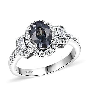 D'Joy Platinum Spinel and Moissanite 1.90 ctw Shadow Empress Ring in Rhodium Over Sterling Silver (Size 10.0)