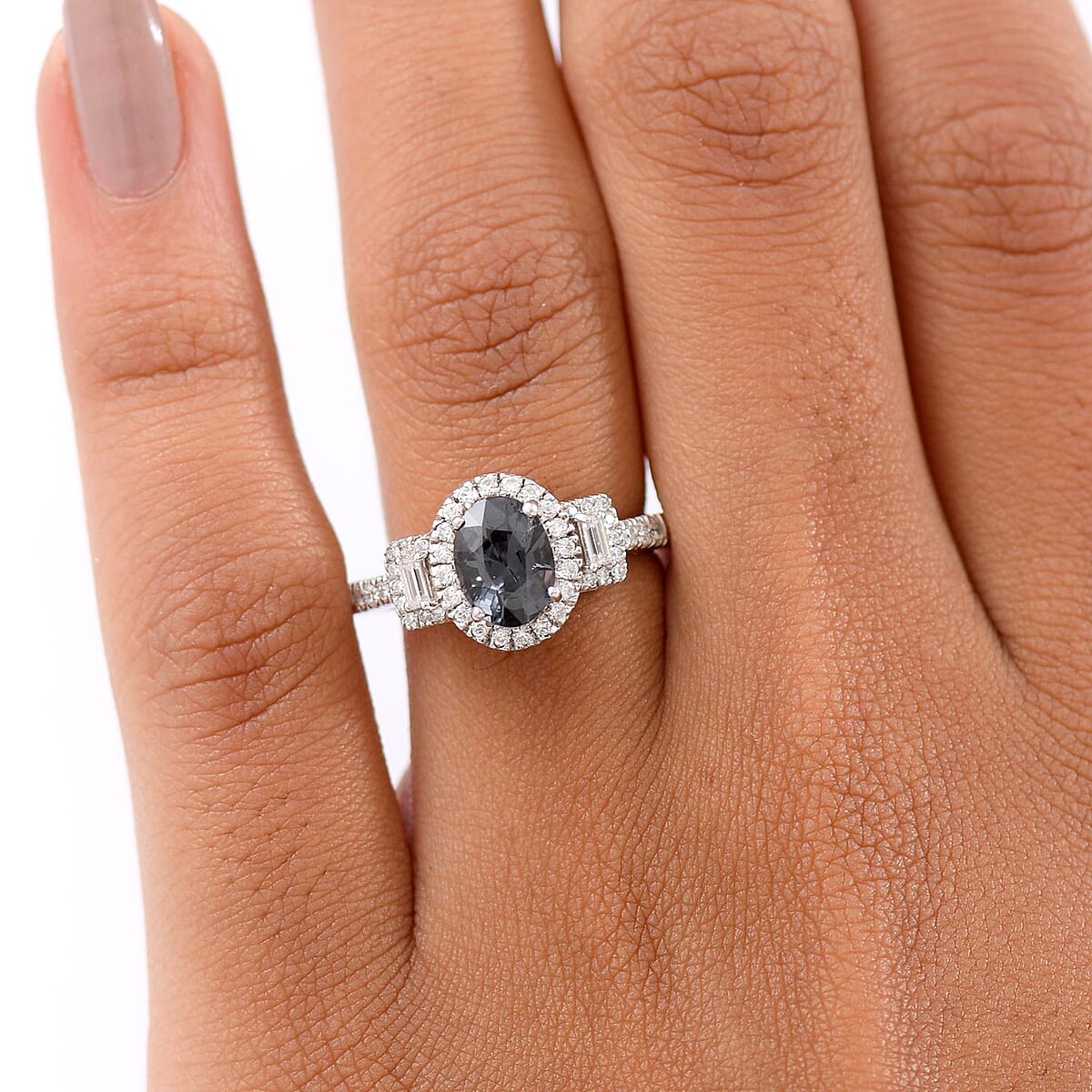 D'Joy Platinum Spinel and Moissanite 1.90 ctw Shadow Empress Ring in Rhodium Over Sterling Silver (Size 10.0) image number 2
