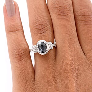 D'Joy Platinum Spinel, Moissanite Shadow Empress Ring in Rhodium Over Sterling Silver 1.90 ctw (Size 10.0)