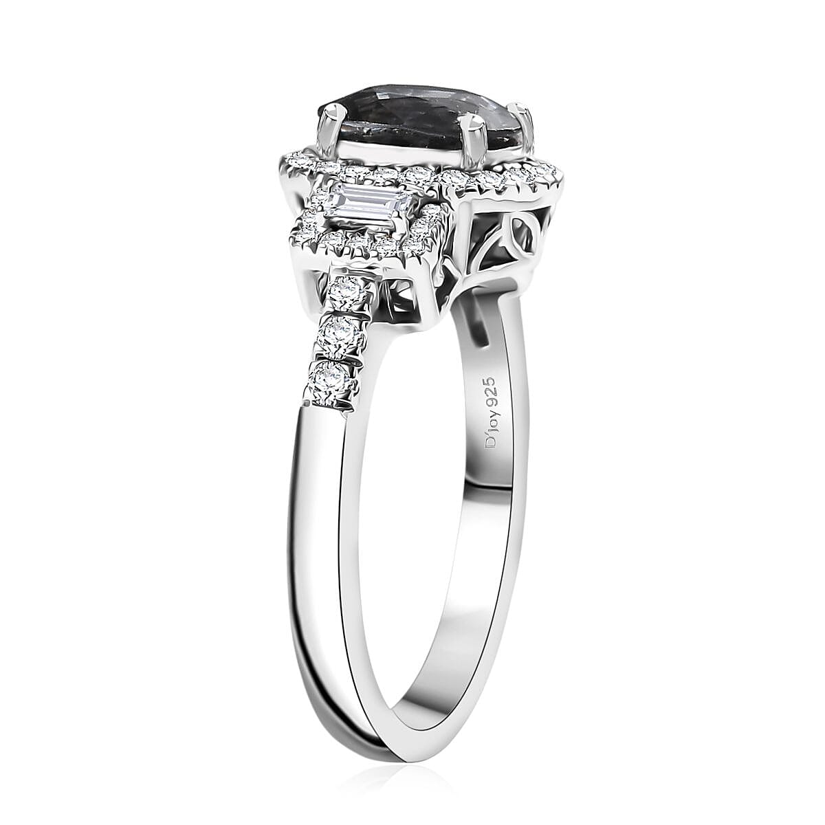 D'Joy Platinum Spinel, Moissanite Shadow Empress Ring in Rhodium Over Sterling Silver 1.90 ctw (Size 10.0)
