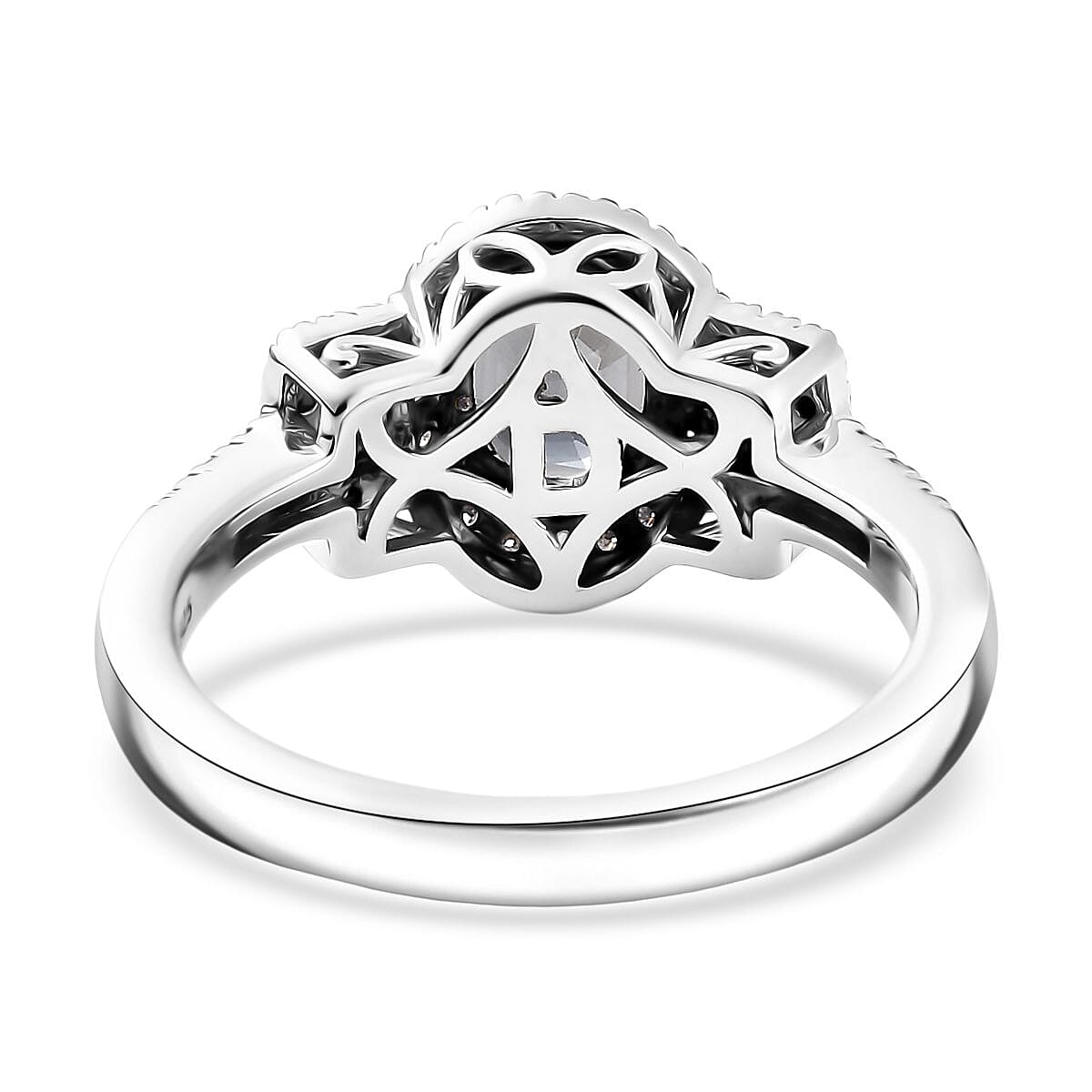 D'Joy Platinum Spinel, Moissanite Shadow Empress Ring in Rhodium Over Sterling Silver 1.90 ctw (Size 10.0)