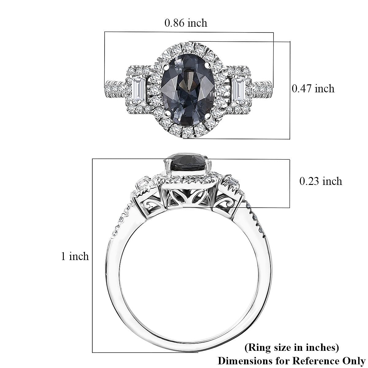 D'Joy Platinum Spinel, Moissanite Shadow Empress Ring in Rhodium Over Sterling Silver 1.90 ctw (Size 10.0)