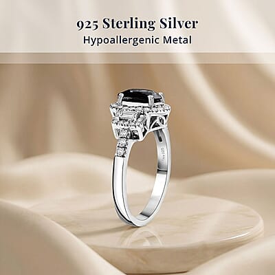 D'Joy Platinum Spinel, Moissanite Shadow Empress Ring in Rhodium Over Sterling Silver 1.90 ctw (Size 6.0)