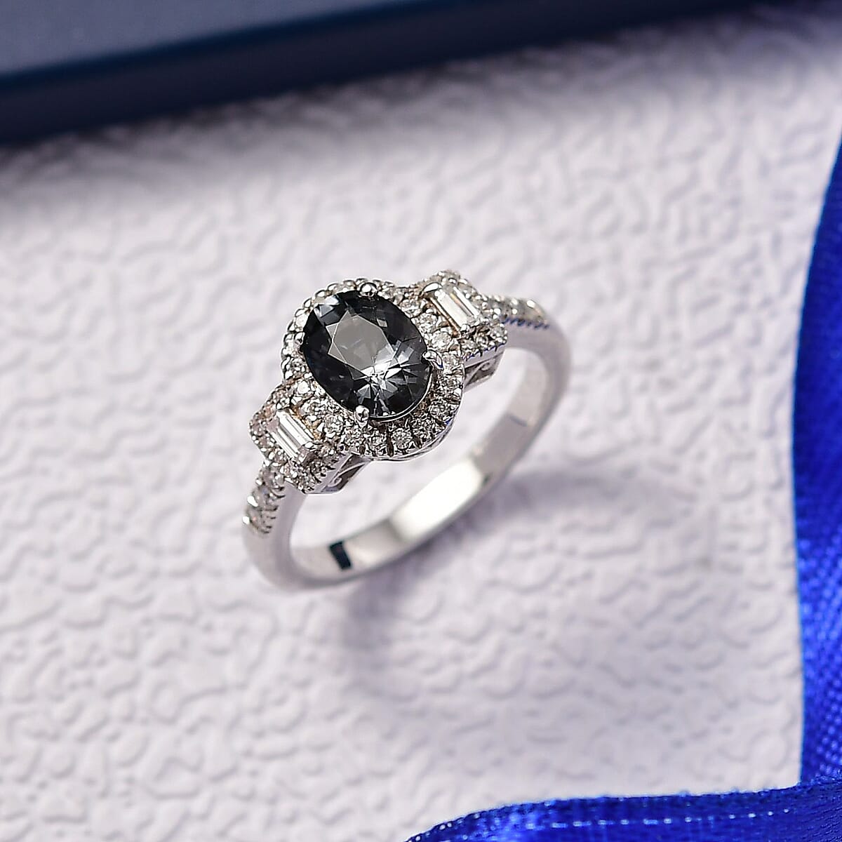 D'Joy Platinum Spinel and Moissanite 1.90 ctw Shadow Empress Ring in Rhodium Over Sterling Silver (Size 7.0) image number 1