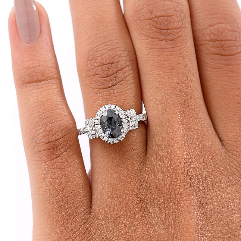 D'Joy Platinum Spinel, Moissanite Shadow Empress Ring in Rhodium Over Sterling Silver 1.90 ctw (Size 8.0)