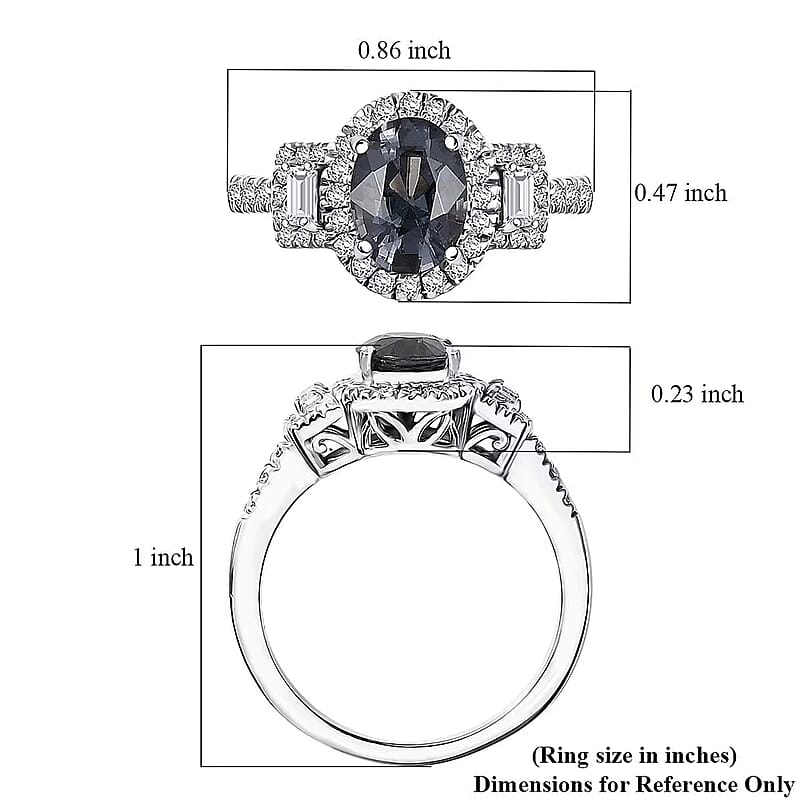 D'Joy Platinum Spinel, Moissanite Shadow Empress Ring in Rhodium Over Sterling Silver 1.90 ctw (Size 8.0)