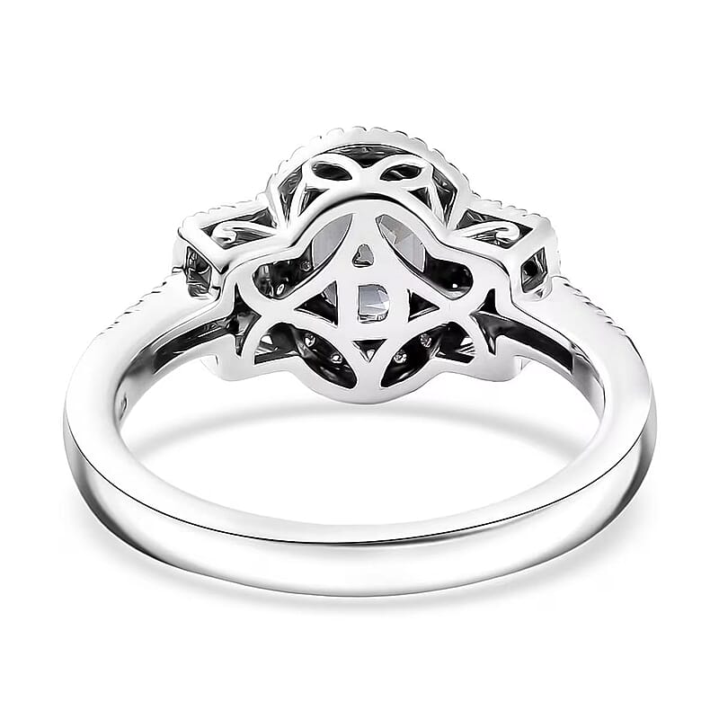 D'Joy Platinum Spinel, Moissanite Shadow Empress Ring in Rhodium Over Sterling Silver 1.90 ctw (Size 8.0)