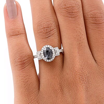 D'Joy Platinum Spinel, Moissanite Shadow Empress Ring in Rhodium Over Sterling Silver 1.90 ctw (Size 9.0)