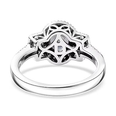 D'Joy Platinum Spinel, Moissanite Shadow Empress Ring in Rhodium Over Sterling Silver 1.90 ctw (Size 9.0)