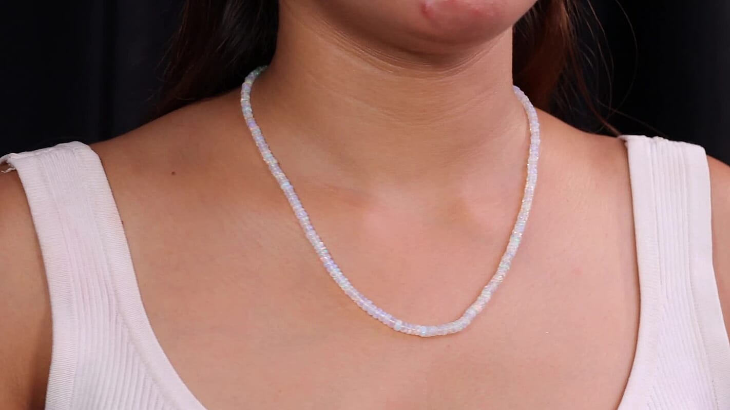 D'Joy Ethiopian Welo Opal 37.00 ctw Beaded Necklace in 18K Vermeil Yellow Gold Over Sterling Silver 18-20 Inches