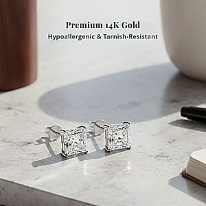 Luxuriant Princess Cut Lab Grown Diamond G VS2 1.18 ctw Earrings in 14K White Gold