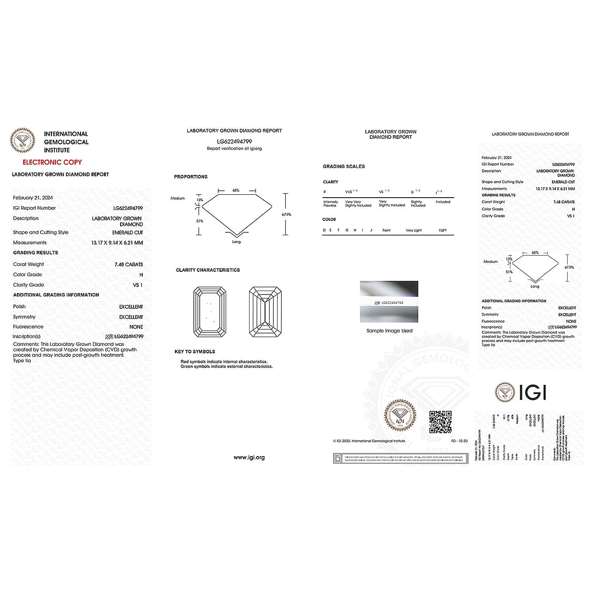 Doorbuster IGI Certified Luxuriant Lab Grown Diamond (Emerald) (G, VS2) 7.00 ctw image number 4