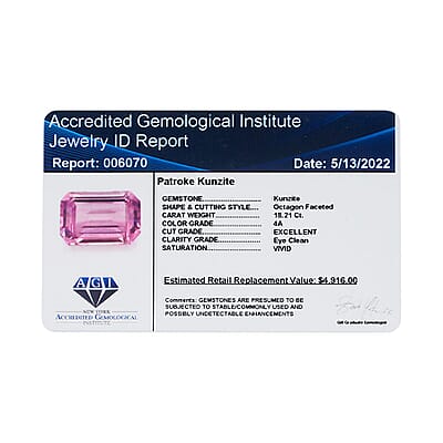 Collectors Edition AAAA Patroke Kunzite (Oct Free Size) 18.00 ctw