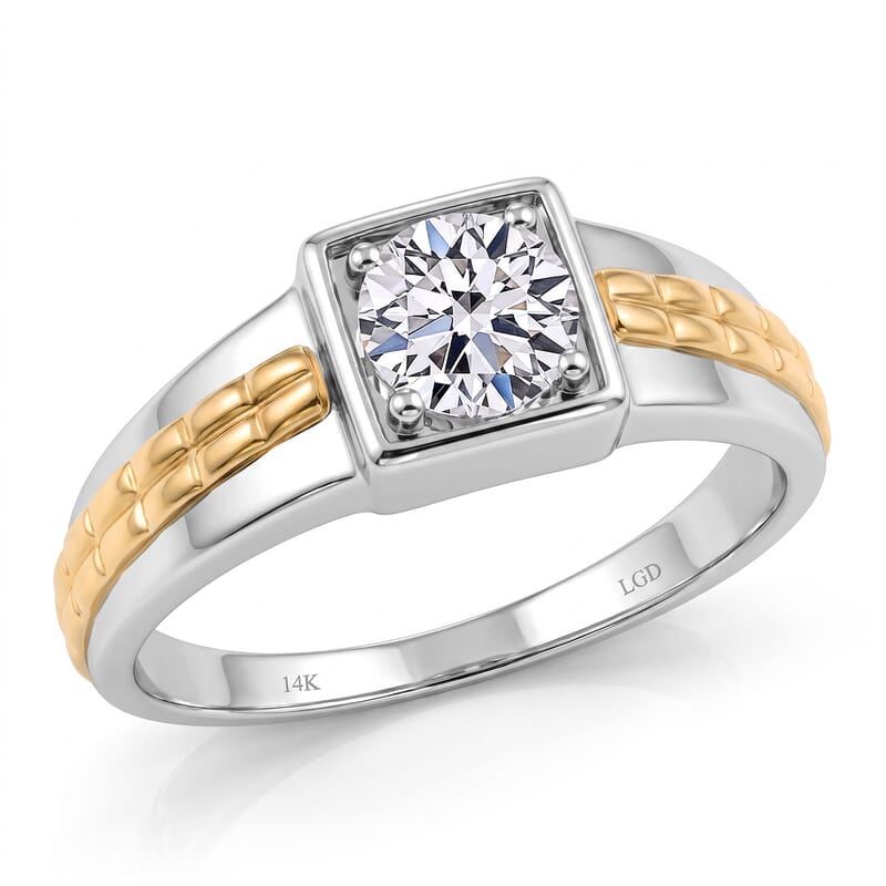 IGI Certified Luxuriant Lab Grown Diamond VS2 1.00 ctw Command Square Men's Ring in 10K White and Yellow Gold (Size 10.0)