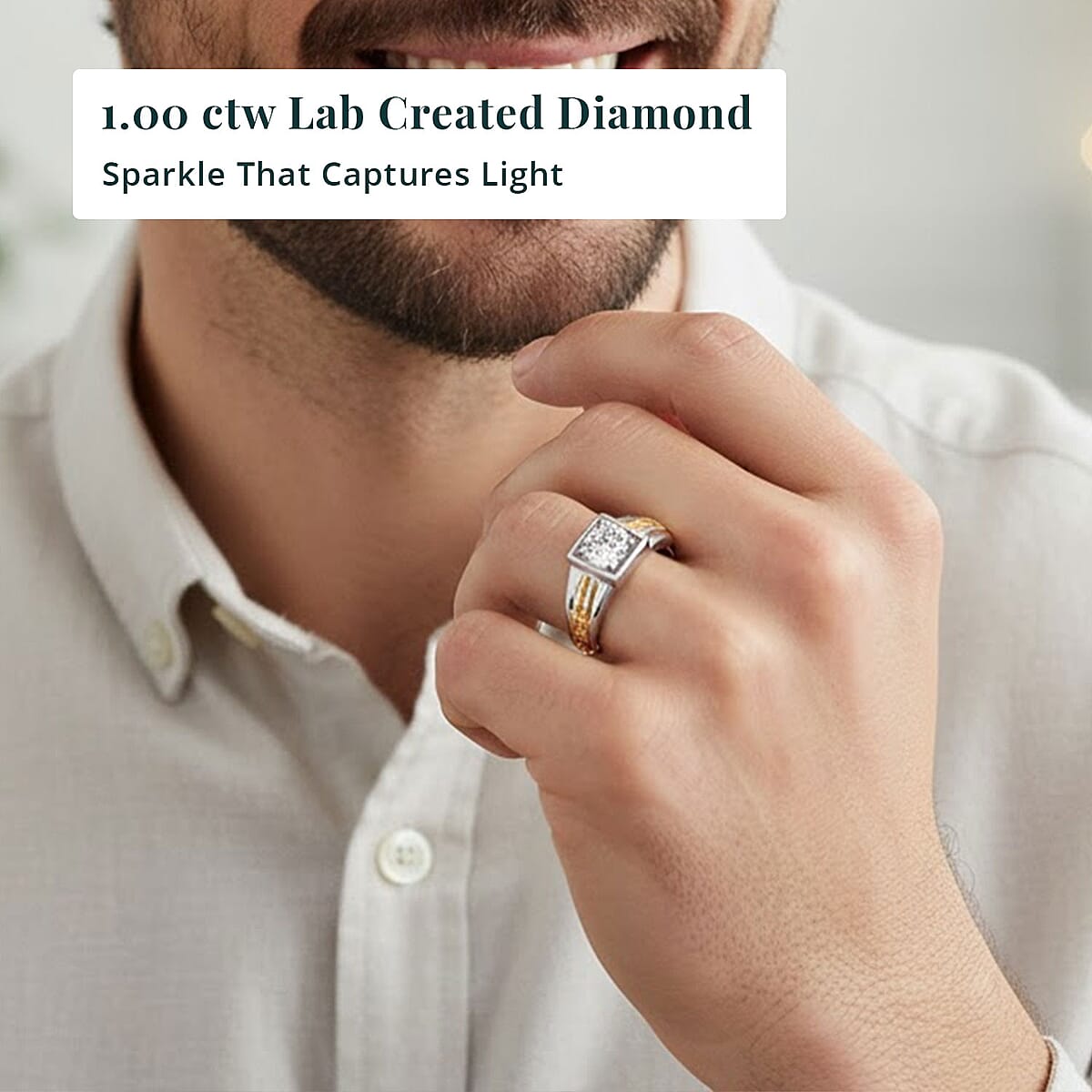 IGI Certified Luxuriant Lab Grown Diamond VS2 1.00 ctw Men's Ring in 10K White and Yellow Gold (Size 10.0) image number 1