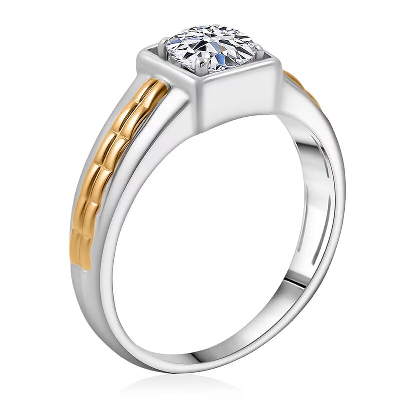 IGI Certified Luxuriant Lab Grown Diamond VS2 1.00 ctw Command Square Men's Ring in 10K White and Yellow Gold (Size 10.0)
