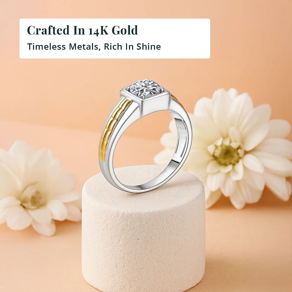 IGI Certified Luxuriant Lab Grown Diamond VS2 1.00 ctw Command Square Men's Ring in 10K White and Yellow Gold (Size 11.0) image number 2