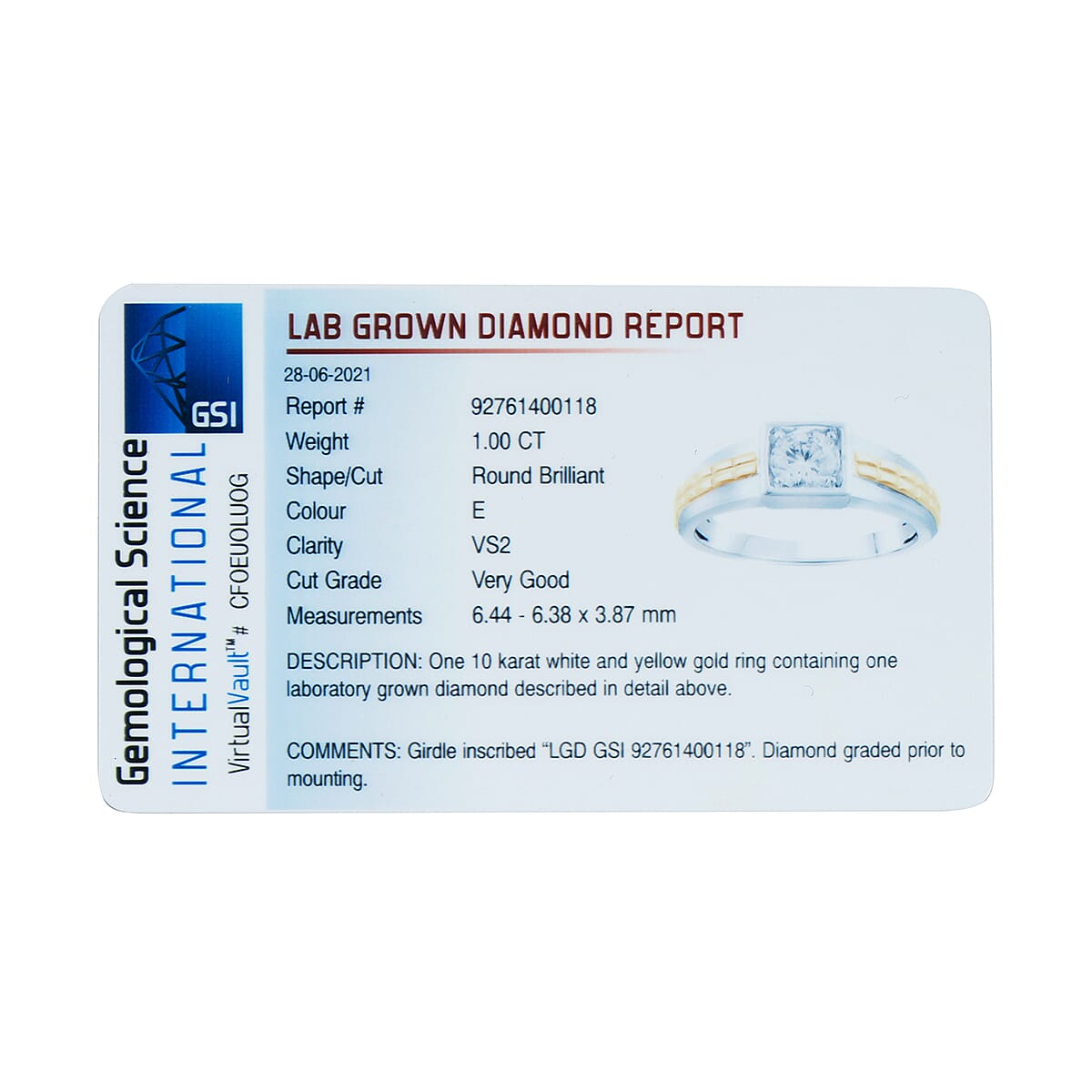 IGI Certified Luxuriant Lab Grown Diamond VS2 1.00 ctw Command Square Men's Ring in 10K White and Yellow Gold (Size 12.0) image number 5