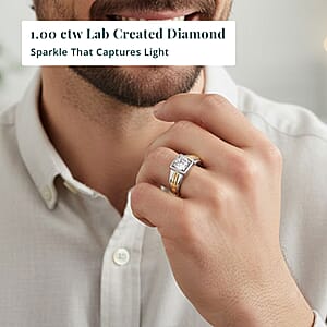 IGI Certified Luxuriant Lab Grown Diamond VS2 1.00 ctw Command Square Men's Ring in 10K White and Yellow Gold (Size 9.0)